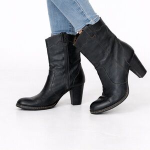 Born Vintage Black Leather Mid-Calf Heeled Western Boots Women’s Size 9.5